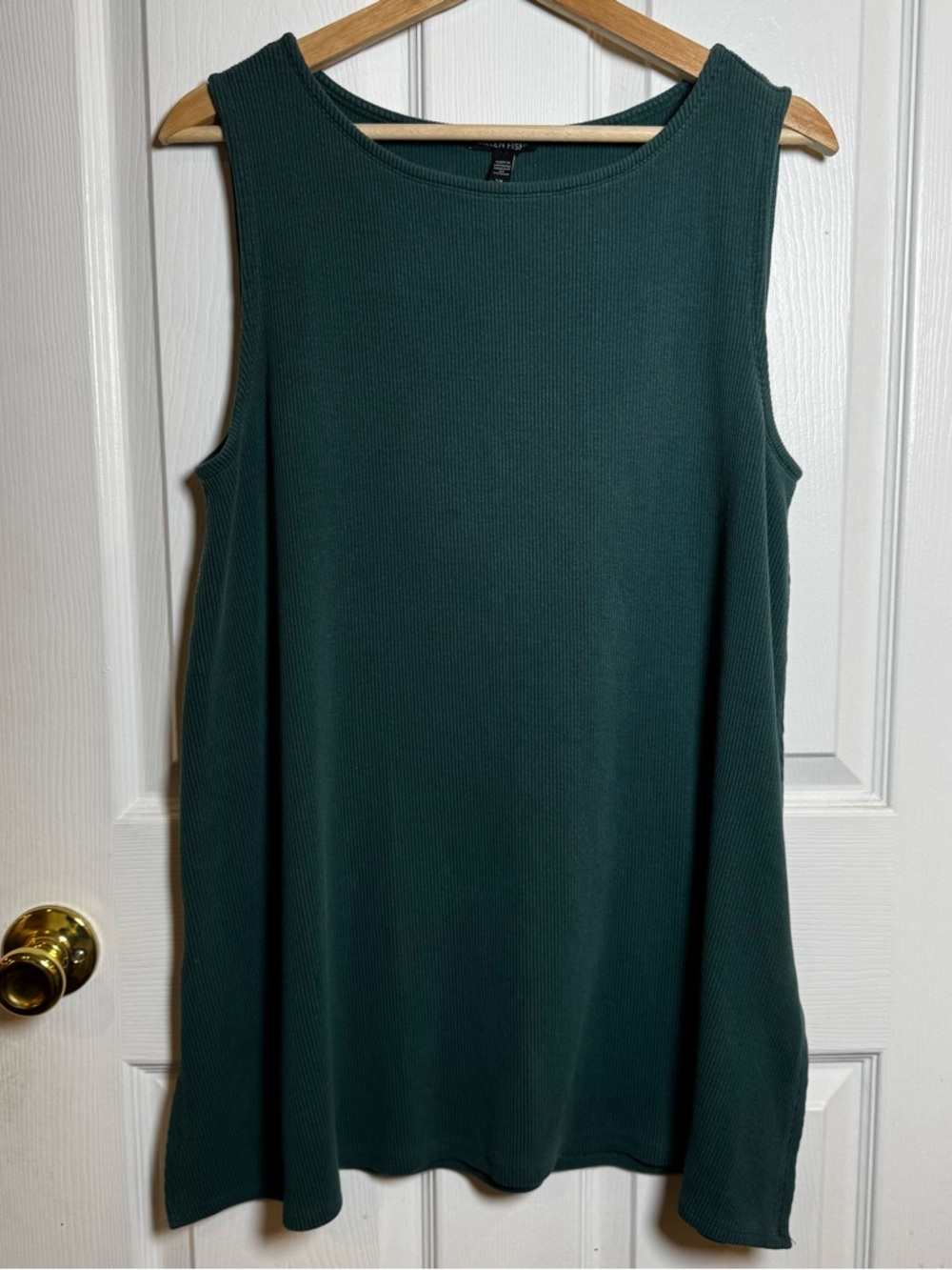 Eileen Fisher Green Ribbed Tank Top Organic Cotton Blend Size L Relaxed Fit
